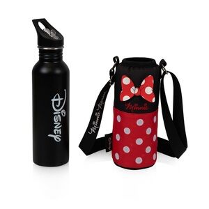 Disney Black Bottle with Red Minnie Mouse Polka Dot Holder